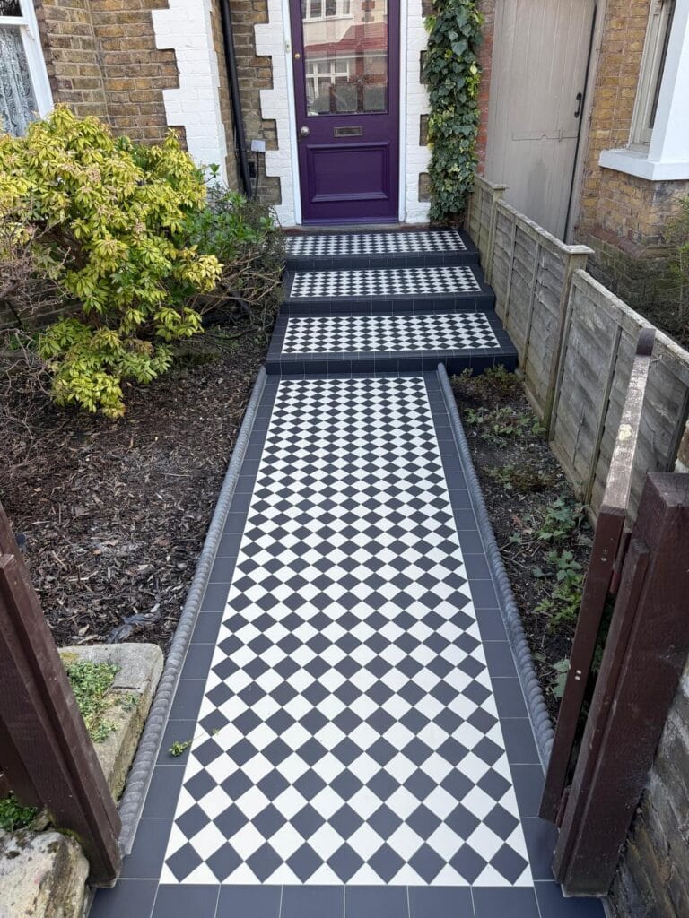 Victorian Tiling London – Kingston: Classic Black and White Path & Steps Installation