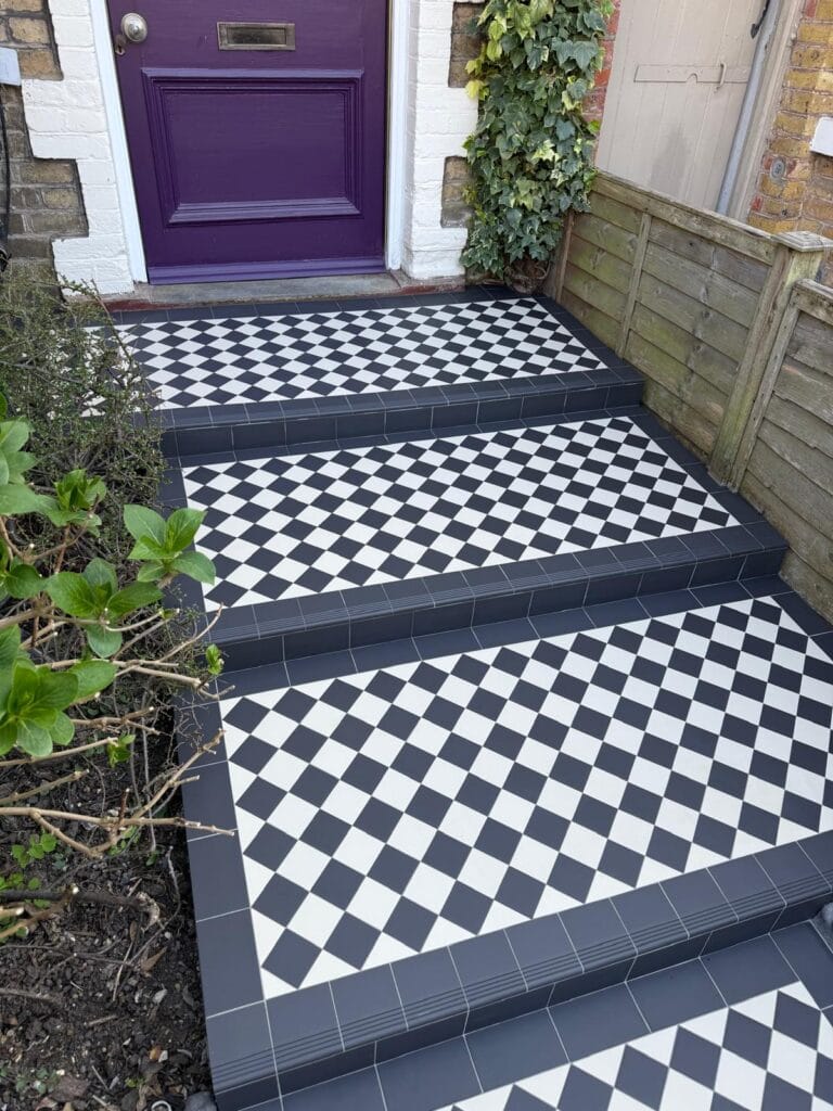 Victorian Tiling London – Kingston: Classic Black and White Path & Steps Installation