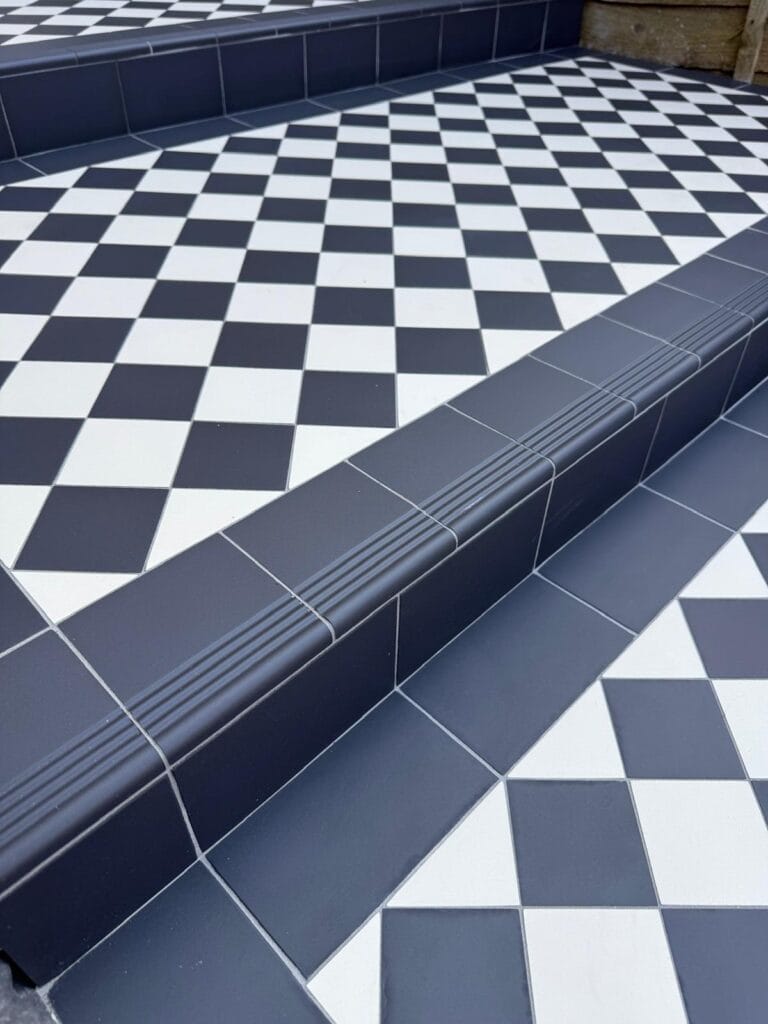 Victorian Tiling London – Kingston: Classic Black and White Path & Steps Installation